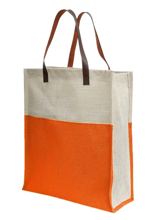JUTEKA Stylish, Orange,Durable, Multipurpose Hand Bag for Lunch, Shopping, Eco Friendly Jute Bag with Leather Handles… - Image 4